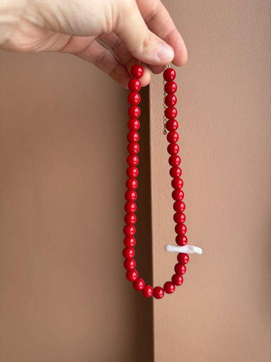 Red Coloured Bead feat. Baroque Pearl