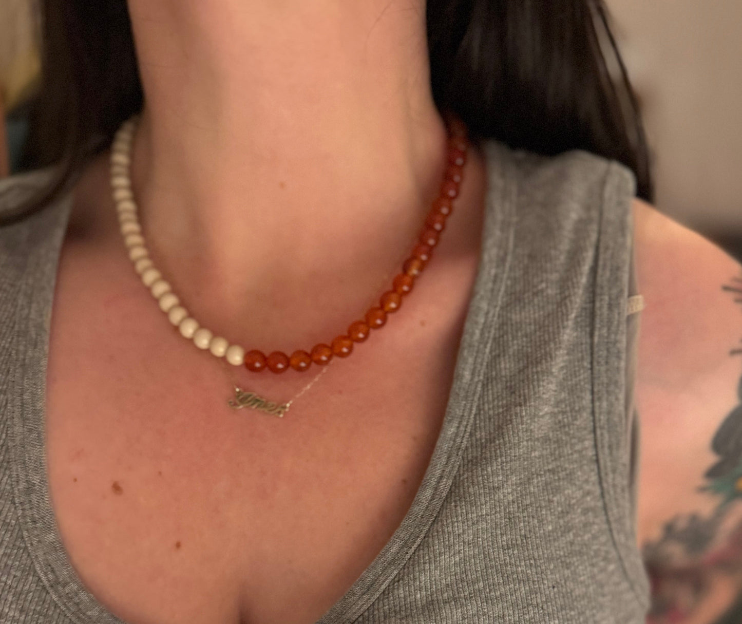 50/50 Off White Coral & Carnelian