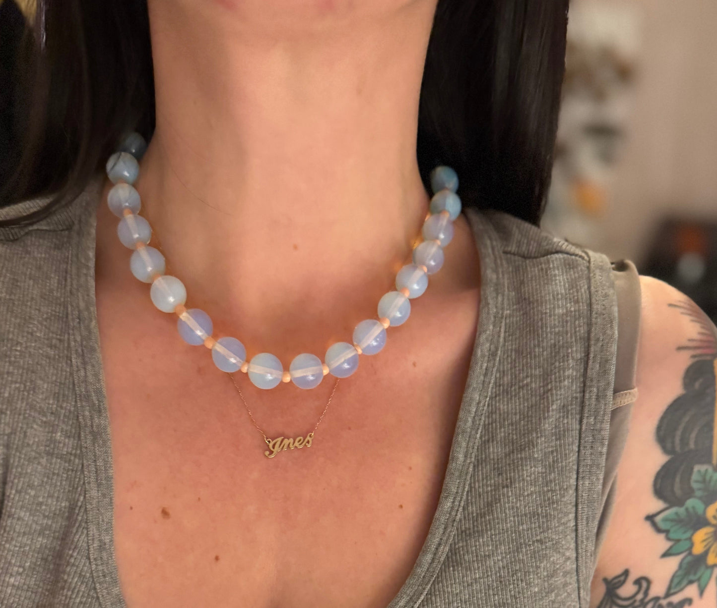 Opaline w/ Pink Glass Spacer