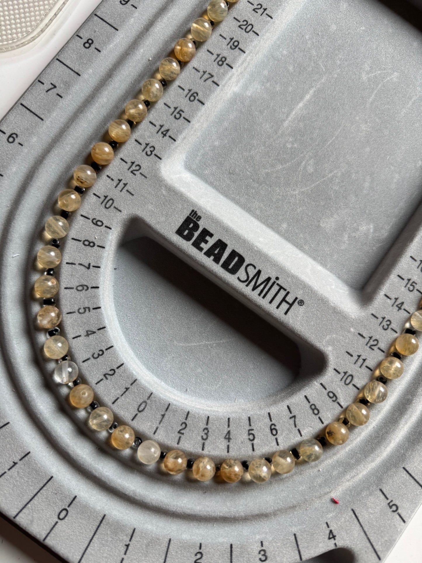 Yellow Citrine Stone w/ half transparent black glass spacer