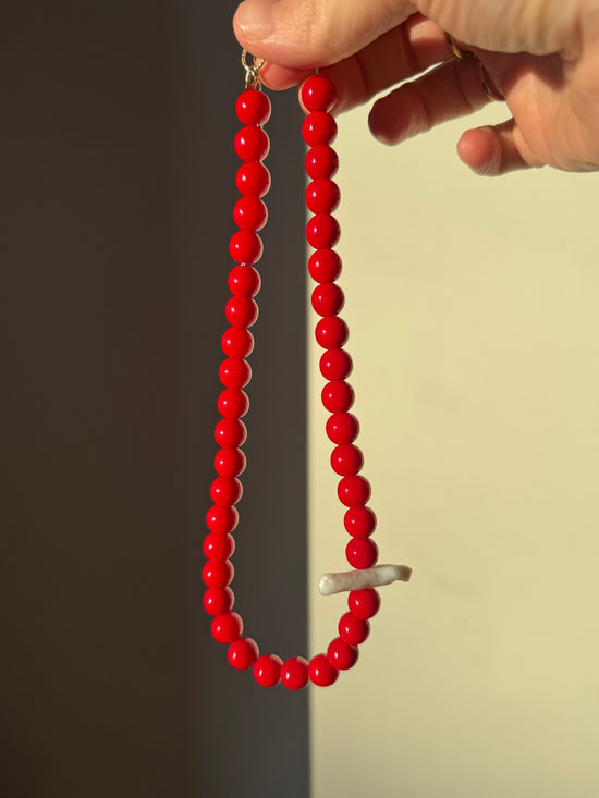 Red Coloured Bead feat. Baroque Pearl