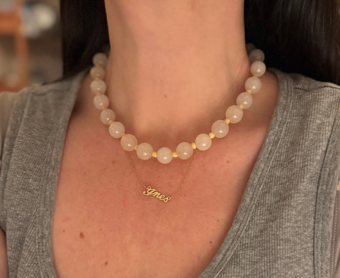 Rose Quartz w/ Apricot Glass Spacer