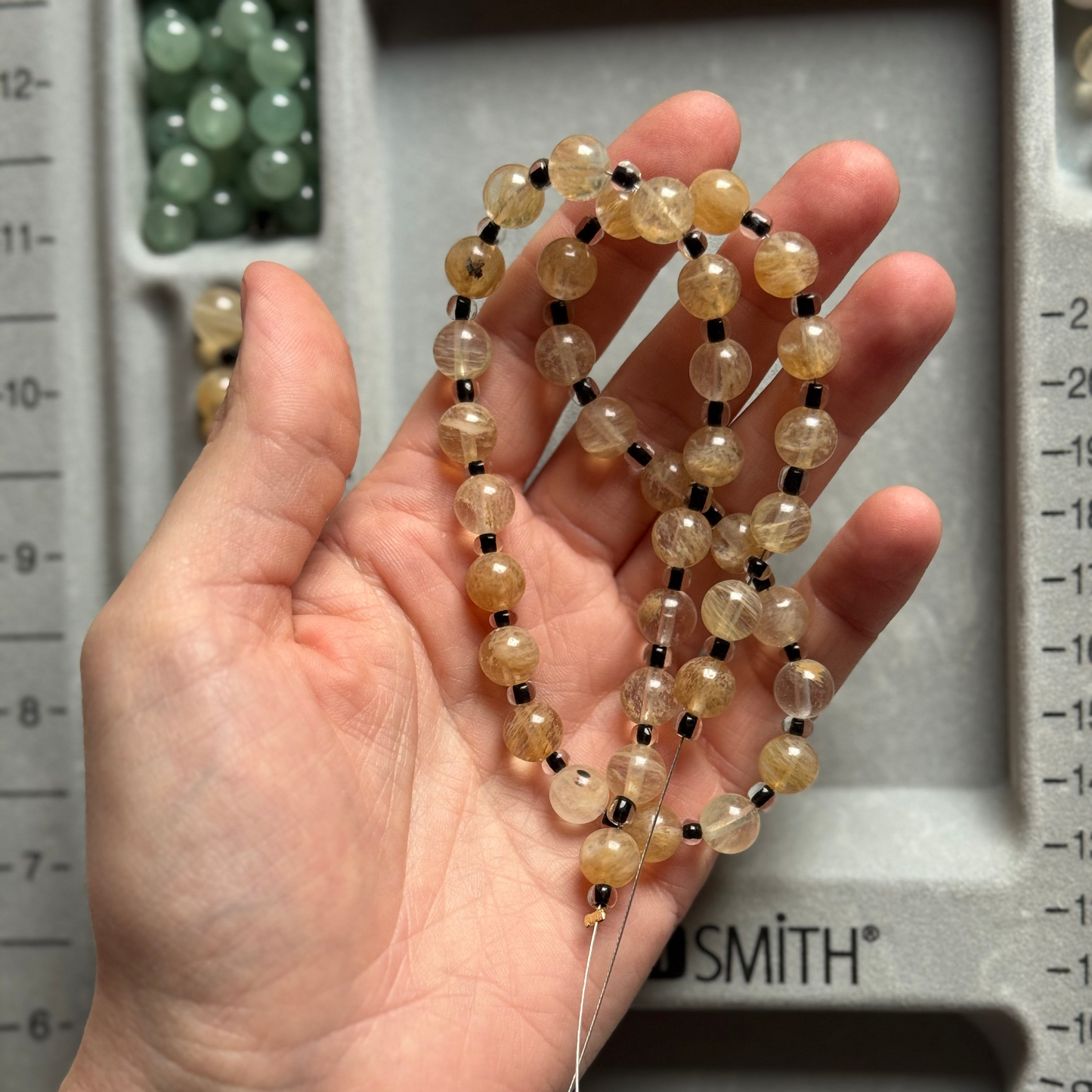 Yellow Citrine Stone w/ half transparent black glass spacer