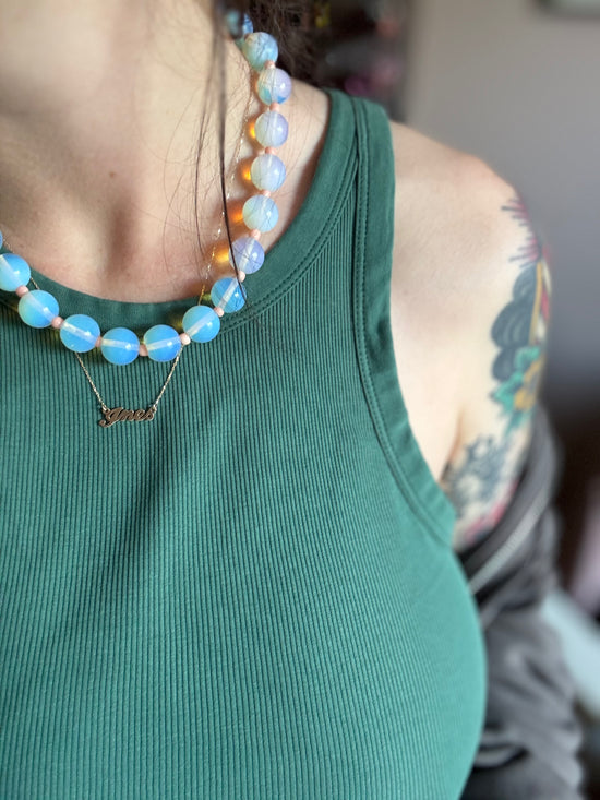 Opaline w/ Pink Glass Spacer